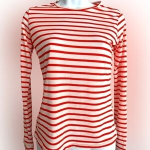 Hiho Striped UPF Sun sense Top - XS white , red striped nylon spandex